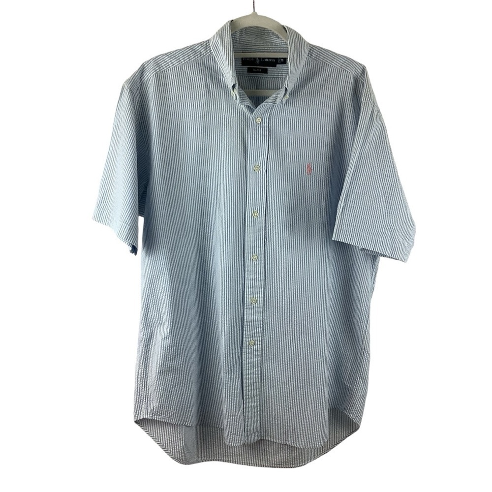Ralph Lauren Blake Blue and White Seersucker Button Down Shirt
